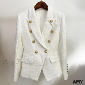 Amy Fashion - Double Breasted Lion Buttons Slim Blazer