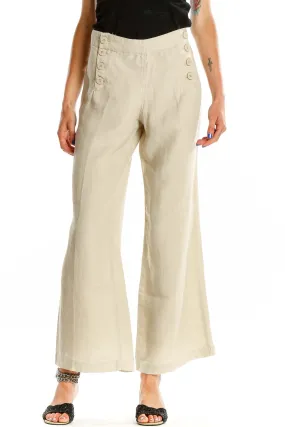 Beige Linen Wide-Leg Sailor Pants