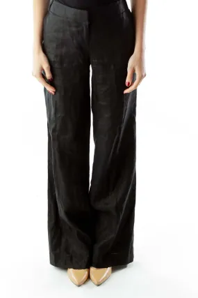 Black Linen Wide-Leg City Fit Pants