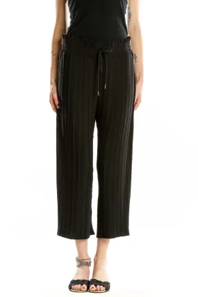 Black Pleated Wide-Leg Cropped Pants