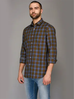 Brown & Blue Checked Slim Fit Casual Shirt | JadeBlue