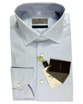 Canali Dress Shirt Exclusive White Blue Houndstooth - Modern Fit 40 - 15 3/4 SALE