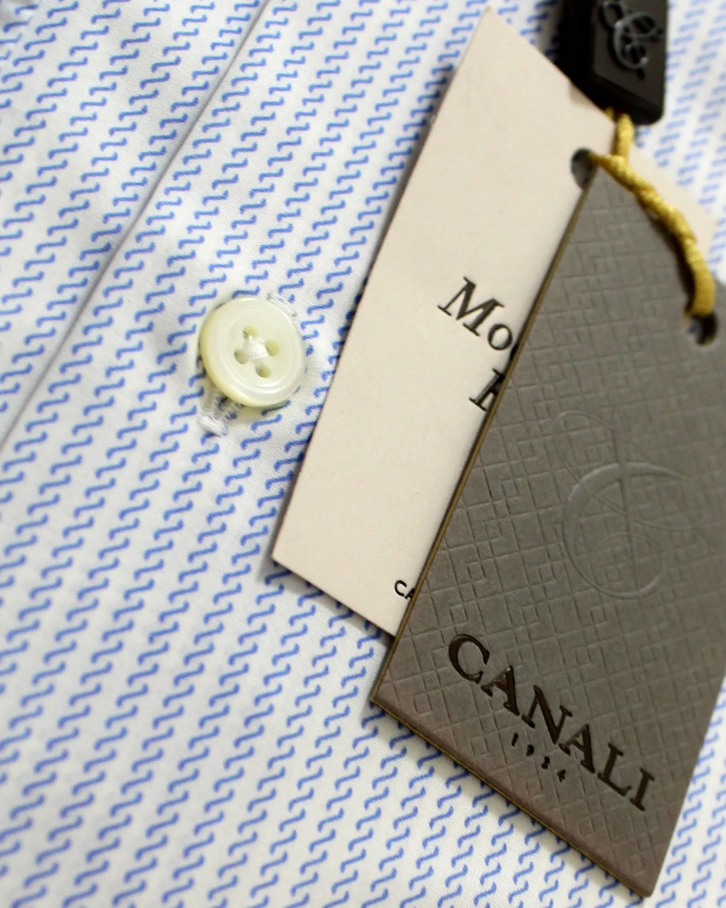 Canali Shirt White Royal Blue Patterned Stripes Design - Modern Fit 38 - 15