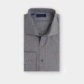 Contemporary Fit, Cut-away Collar, 2 Button Cuff Shirt In Brown & Blue Check