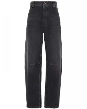 Curved Wide Leg Jean in Black Stone