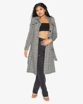 De La Creme Womens Wool Blend Check Military Duster Coat