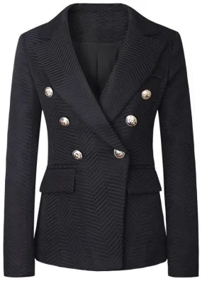 Double-Breasted Jacquard Blazer in Black