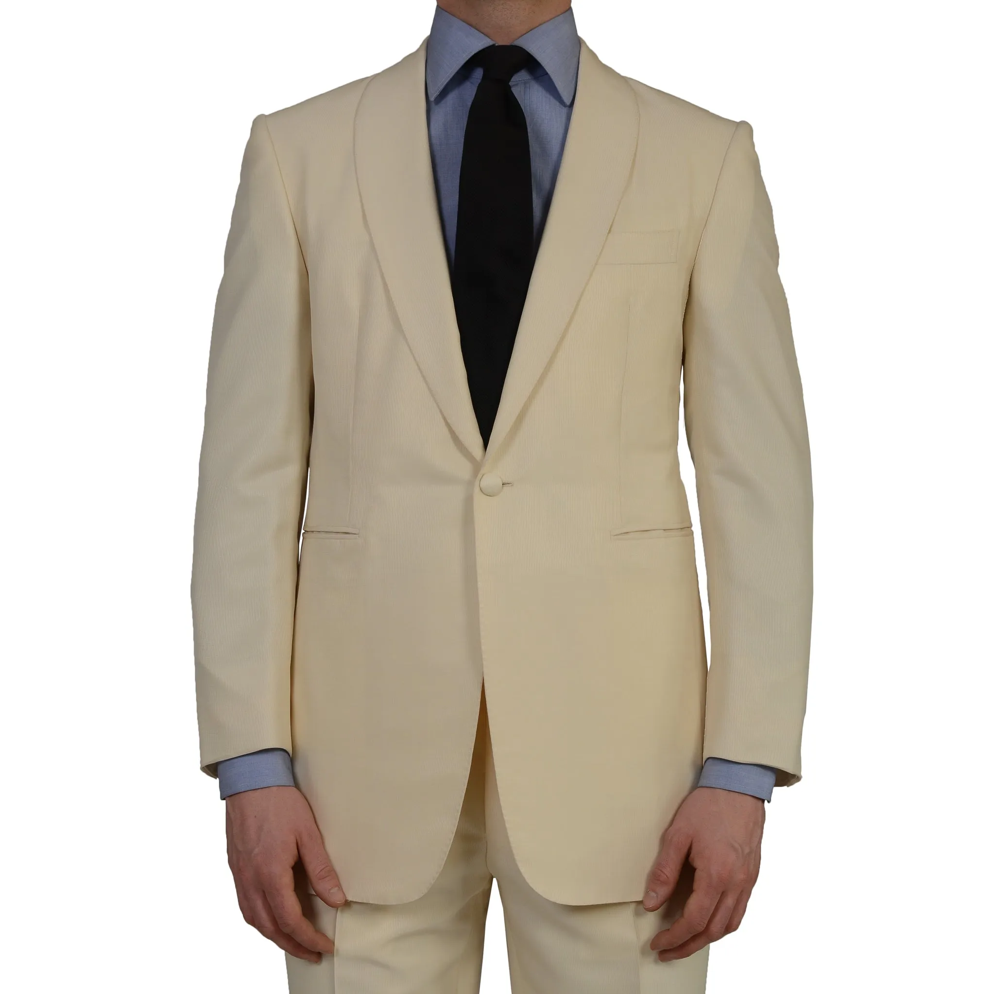 GARY ANDERSON by D'Avenza Cream 1 Button Shawl Collar Tuxedo Suit NEW