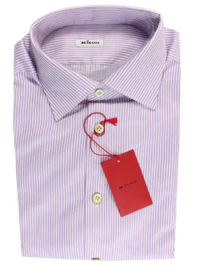 Kiton Dress Shirt White Lilac Design - Sartorial 44 - 17 1/2 SALE