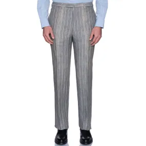 SARTORIA CASTANGIA Gray Striped Linen Flat Front Dress Pants EU 56 NEW US 40