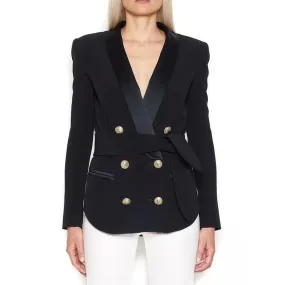 Women Blazer With Belt Double Breasted, Shawl Collar